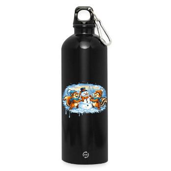 Drôle d’animaux d’hiver construisant un bonhomme de neige – Bande dessinée - Gourde en inox avec mousqueton 750 ml - noir - Devant