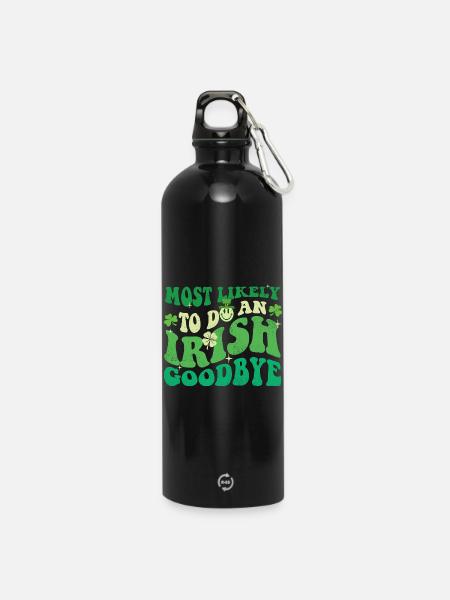 Mest sannsynlig å gjøre en irsk farvel til St. Pats - METALLIC drikkeflaske med karabinkrok 750 ml - svart