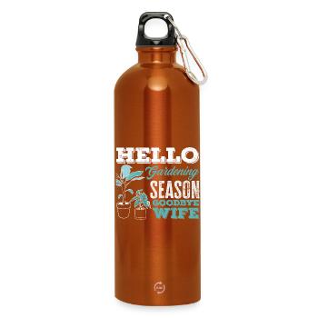 Gardening season Goodbye wife - Water Bottle with carabiner 750 ml - burnt orange - Front