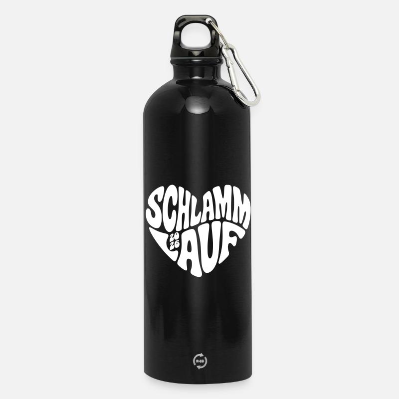 Course de boue 2026 - Forme de cœur - Course de boue 2026 - Gourde en inox avec mousqueton 750 ml - noir