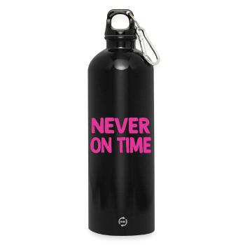 Nie pünktlich - Trinkflasche mit Karabiner 750 ml - Schwarz - Vorne