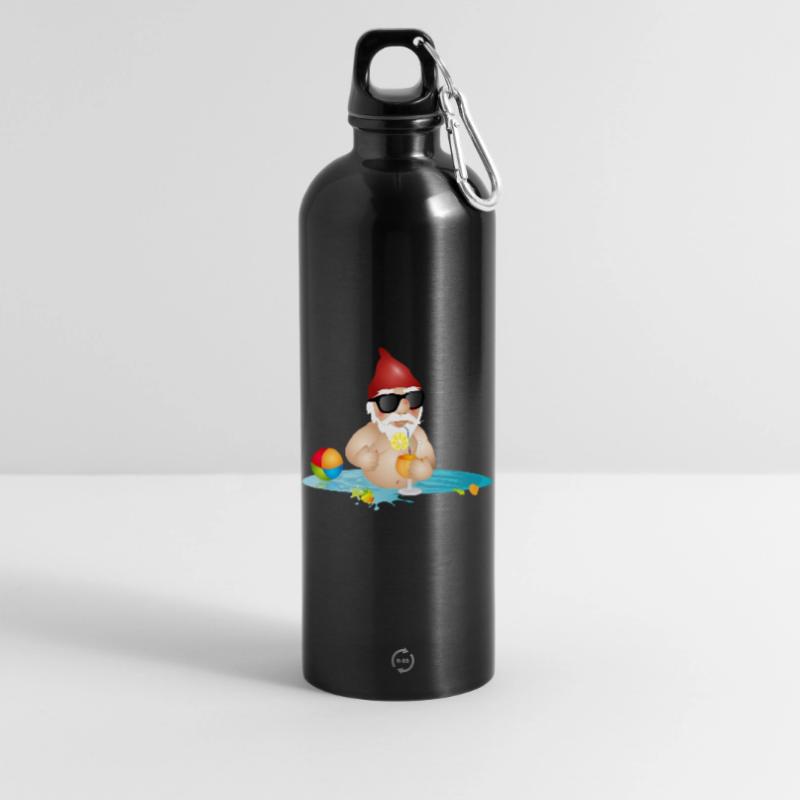 Gartenzwerg im Swimmingpool oder Meer und Getränk Trinkflasche mit Karabiner 750 ml