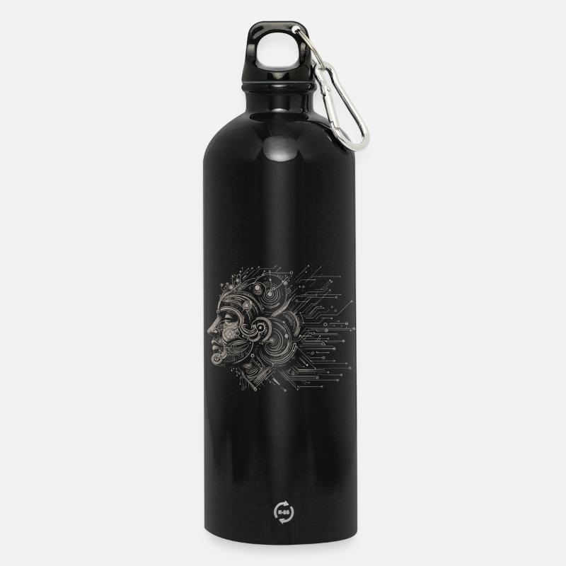 Hirn im Schaltkreis-Design - Trinkflasche mit Karabiner 750 ml - Schwarz