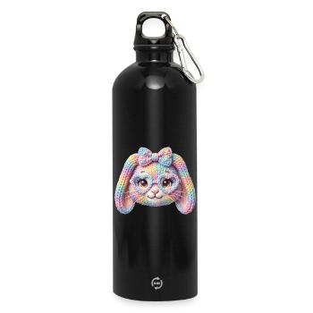 Hase Herzbrille Häschen Pastell Regenbogen Ostern - Trinkflasche mit Karabiner 750 ml - Schwarz - Vorne