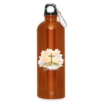 Auferstehung He is Risen Ostern Jesus - Trinkflasche mit Karabiner 750 ml - Orange - Vorne