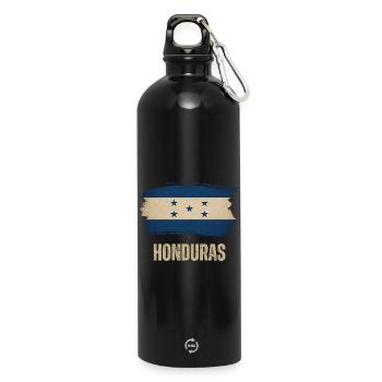Flag of Honduras grunge, I love Honduras - Water Bottle with carabiner 750 ml - black - Front
