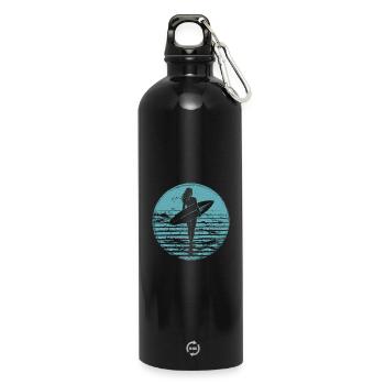 Surferin Retro Vintage Sonnenuntergang Strand - Trinkflasche mit Karabiner 750 ml - Schwarz - Vorne