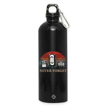 Retro Kassetten-Trio mit Never Forget Theme - Trinkflasche mit Karabiner 750 ml - Schwarz - Vorne