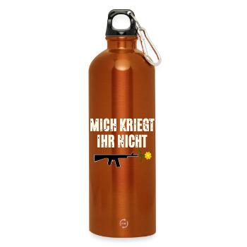 Protestdruck mit Waffe und Blume - Trinkflasche mit Karabiner 750 ml - Orange - Vorne