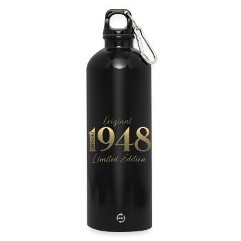 77th Birthday Original December Born 1948 - Water Bottle with carabiner 750 ml - black - Front
