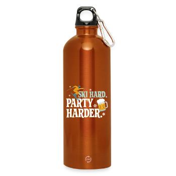 Ski Hard Party Harder Après Ski Spruch - Trinkflasche mit Karabiner 750 ml - Orange - Vorne