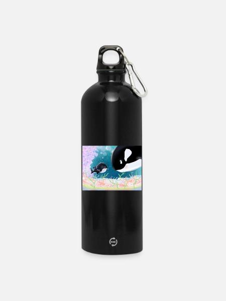Kleine Orca-Freundschaft Unterwasser - Trinkflasche mit Karabiner 750 ml - Schwarz