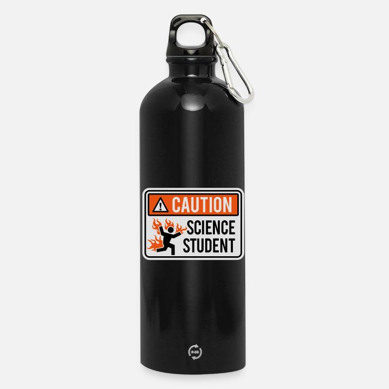 Caution science student - physics / chemistry - Water Bottle with carabiner 750 ml - black