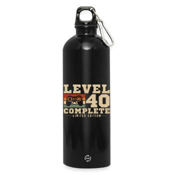 40 Jubiläum Level 40 Komplett 40 Jahre Retro - Trinkflasche mit Karabiner 750 ml - Schwarz - Vorne