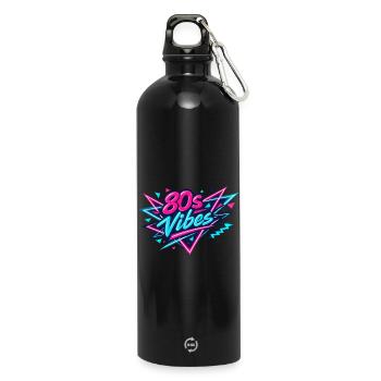 80s Vibes Neon Retro - Water Bottle with carabiner 750 ml - black - Front