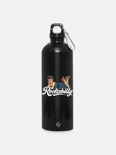 Rockabilly Pin-Up: Vintage Woman in Petticoat Dress - Water Bottle with carabiner 750 ml - black