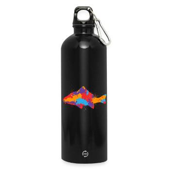 Bunter Karpfen Angeln Karpfenangler Fischen Angler - Trinkflasche mit Karabiner 750 ml - Schwarz - Vorne