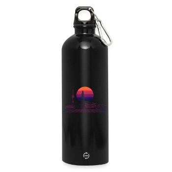Sonnenuntergang Skyline Neon Asia Seoul - Trinkflasche mit Karabiner 750 ml - Schwarz - Vorne