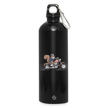 Squirrel Rider on Bike - Water Bottle with carabiner 750 ml - black - Front