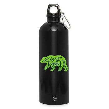 Nature totem green bear - Water Bottle with carabiner 750 ml - black - Front