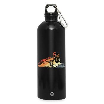 Vintage steam locomotive - Water Bottle with carabiner 750 ml - black - Front