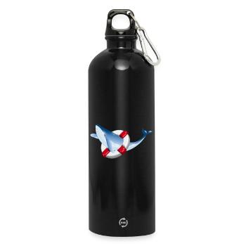 Poisson baleine bleu vif avec bouée de sauvetage - Gourde en inox avec mousqueton 750 ml - noir - Devant