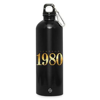 Né en 1980 (vintage jaune doré) anniversaire - Gourde en inox avec mousqueton 750 ml - noir - Devant