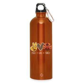 Peace Love Turkey Thanksgiving Autumn Vibes - Water Bottle with carabiner 750 ml - burnt orange - Front