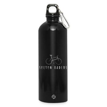 Selten Radlos - Fahrrad, Radsport, Bike - Trinkflasche mit Karabiner 750 ml - Schwarz - Vorne