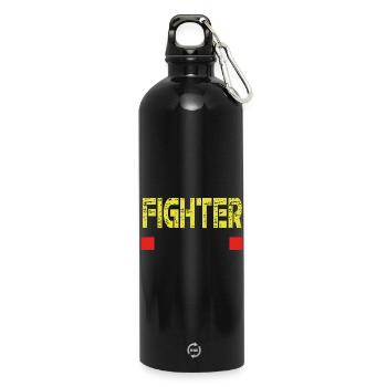 FIGHTER text base - Water Bottle with carabiner 750 ml - black - Front