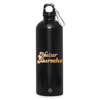 Naturbursche Handschrift Holz Maserung Outdoor Fan - Trinkflasche mit Karabiner 750 ml - Schwarz - Vorne