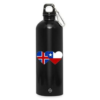 Island Chile Flagge Herz - Trinkflasche mit Karabiner 750 ml - Schwarz - Vorne