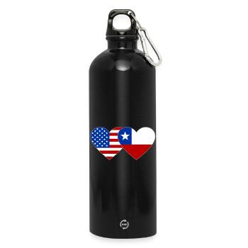 USA Chile Flagge Herz - Trinkflasche mit Karabiner 750 ml - Schwarz - Vorne