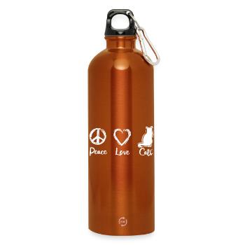 Peace Love Cats - Water Bottle with carabiner 750 ml - burnt orange - Front
