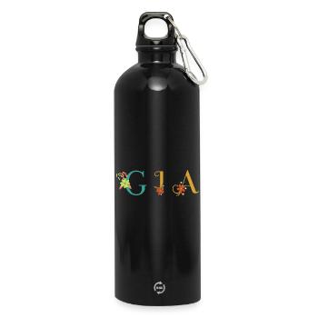 GIA Name Art With Flowers Embroidered - Water Bottle with carabiner 750 ml - black - Front
