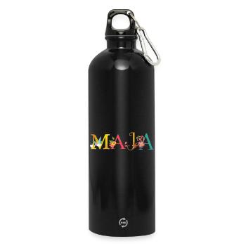MAJA name decorated with flowers - Water Bottle with carabiner 750 ml - black - Front