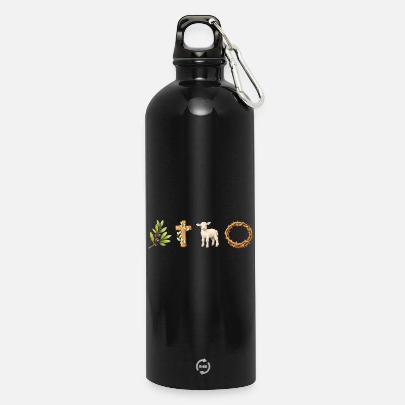 Lamm, Kreuz und Frieden - Trinkflasche mit Karabiner 750 ml - Schwarz