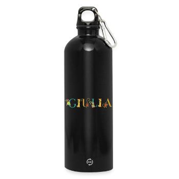 GIULIA Name Art With Flowers Embroidered - Water Bottle with carabiner 750 ml - black - Front