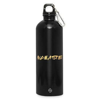 Yoga Namaste Gold Manuscript om Meditation Luxury - Water Bottle with carabiner 750 ml - black - Front
