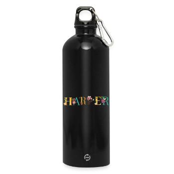 HARPER Name Art With Flowers Embroidered - Water Bottle with carabiner 750 ml - black - Front
