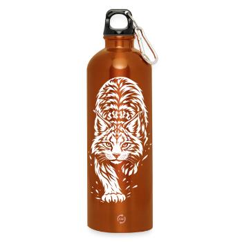 Tribal Luchs – Wildes Waldtier Motiv - Trinkflasche mit Karabiner 750 ml - Orange - Vorne