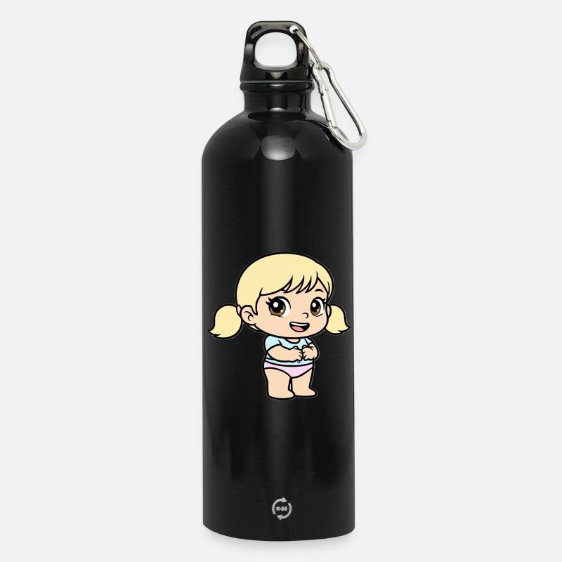 Kleines pastellblondes Cartoon-Mädchen - Trinkflasche mit Karabiner 750 ml - Schwarz