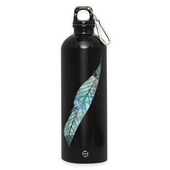 perlmuttfarbene Feder in maritimen Farben - Trinkflasche mit Karabiner 750 ml - Schwarz - Vorne