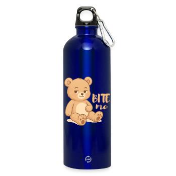 Cheeky teddy cutesy design with attitude - bite me - Water Bottle with carabiner 750 ml - royal blue - Front