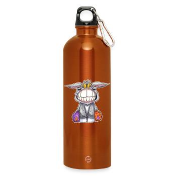 Grinse Esel - ein Lächeln sagt mehr als 1000 Worte - Trinkflasche mit Karabiner 750 ml - Orange - Vorne