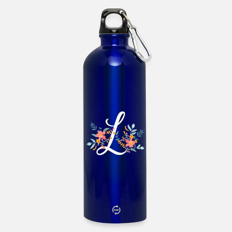 L Typographie Floral - Trinkflasche mit Karabiner 750 ml - Königsblau
