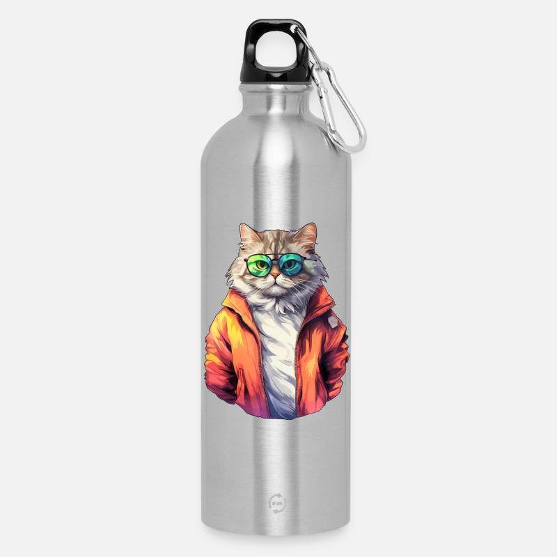 Coole 80s Katze - Trinkflasche mit Karabiner 750 ml - Lightsilver