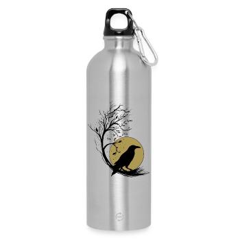 Rabe Vollmond Baum Magie Herbst Gothic Wicca - Trinkflasche mit Karabiner 750 ml - Lightsilver - Vorne