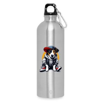 Jack Russell Terrier cool hip hop gift - Water Bottle with carabiner 750 ml - silver - Front