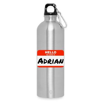 Hello My Name Is Adrian Label Name Tag - Water Bottle with carabiner 750 ml - silver - Front